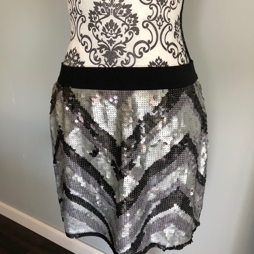 BCBG MaxAzria Black/Grey/Silver Sequin Mini-Skirt